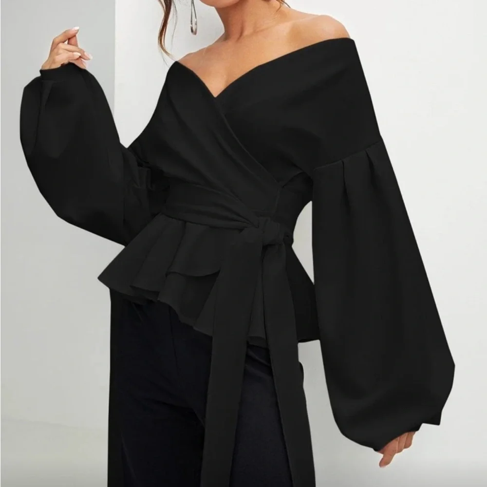 Elegant White Wrap Open Front Blouse Top Shirt - Picture 5 of 8